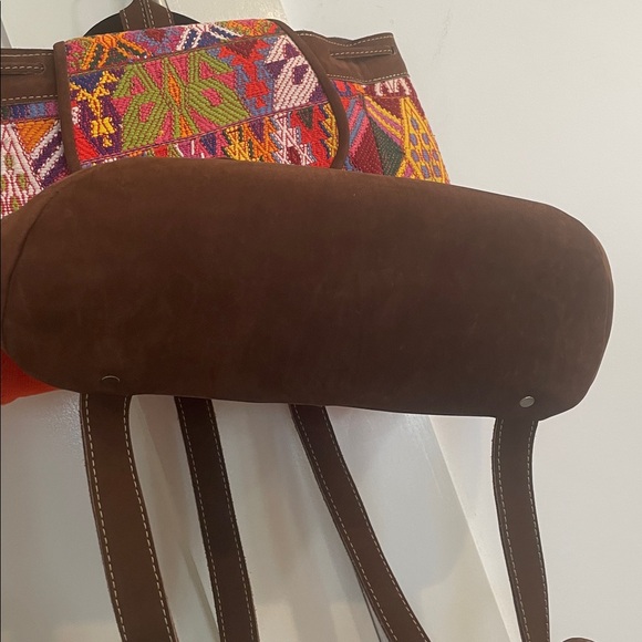 Huipil and leather bohemian colorful embroidered extra large backpack - Picture 5 of 11